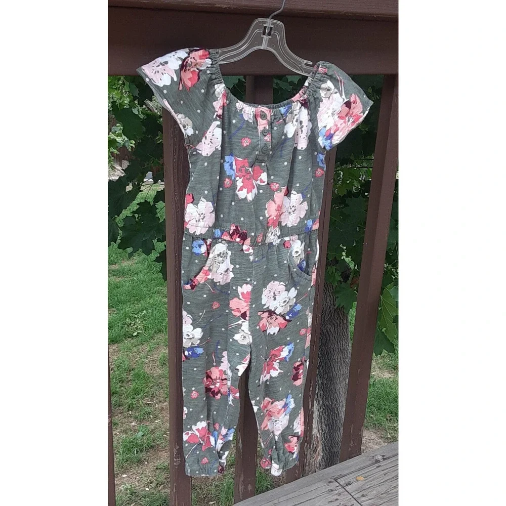 2 for $15 Toddler 3 Old Navy Green Floral Romper White Red Blue Flowers Pockets
